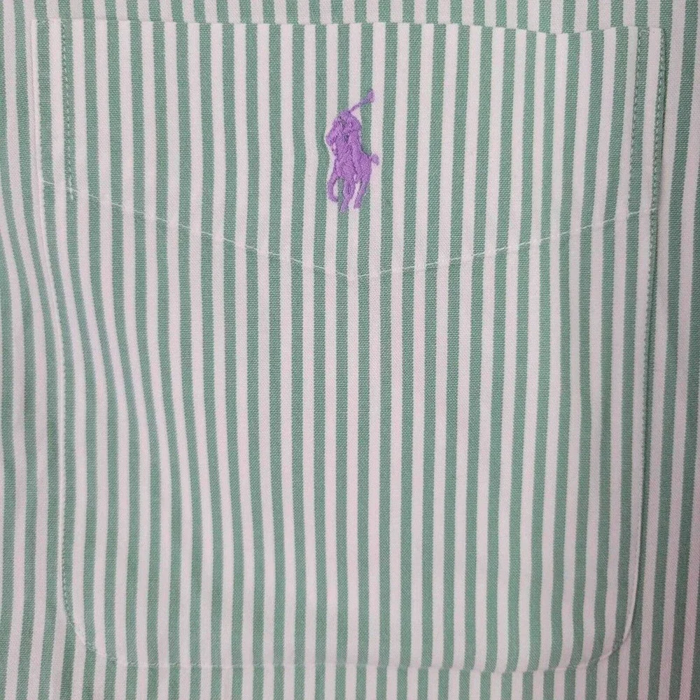 Polo Ralph Lauren Big Shirt Oxford Men's L Green Striped SS Button Down Cotton